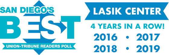Voted San Diego's Best Union-Tribune Readers Poll LASIK Center 4 Years in a Row 2016 2017 2018 and 2019